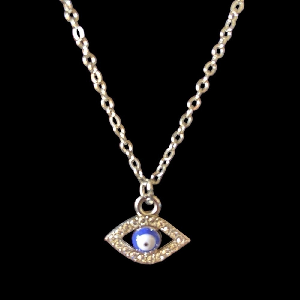 BOUTIQUE-SILVER TONE EVIL EYE NECKLACE